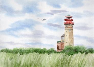Poster DIN-A4 Aquarell Maritim Kunst Druck Kunstdruck Ostsee Leuchtturm Kap Arkona